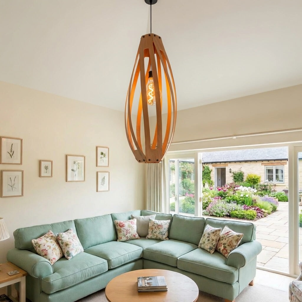Twisties blonded matai native timber pendant light, handmade in Tauranga NZ — view 3