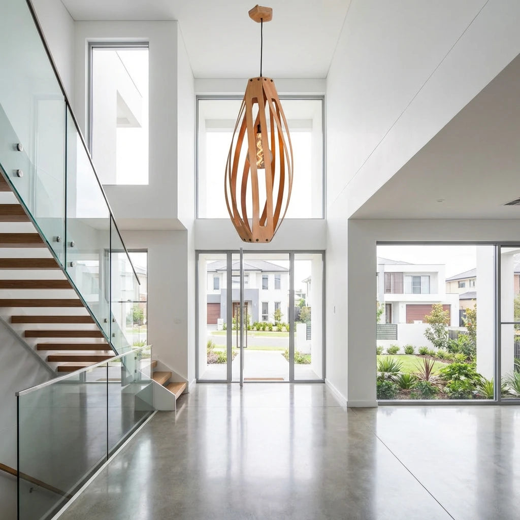 Twisties blonded matai native timber pendant light, handmade in Tauranga NZ — view 4